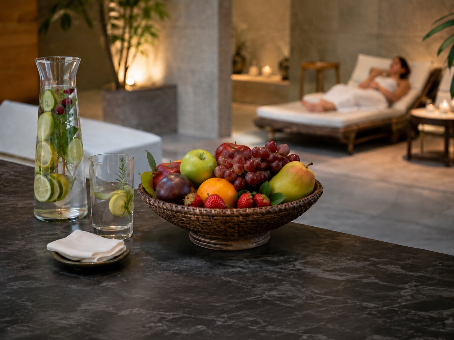 Spa con fruta fresca y agua infusionada